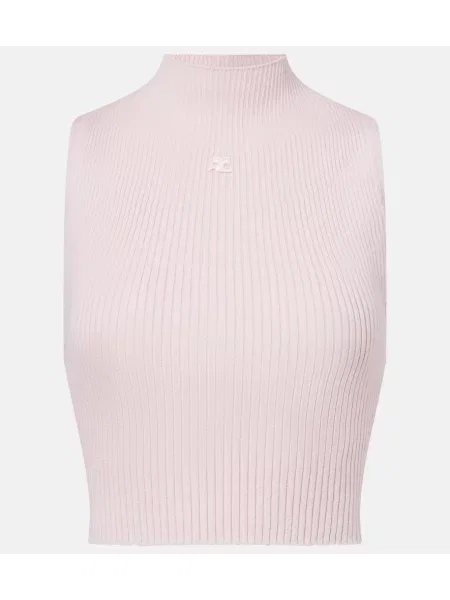 Top Courreges wełniany prążkowany różowy