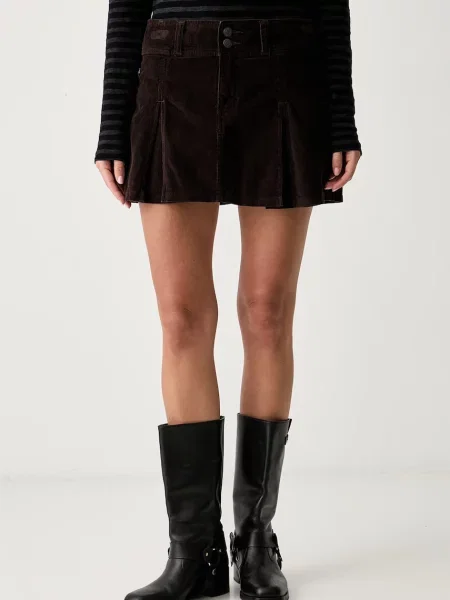 Levi's fustă din catifea reiată INVERTED PLEAT MINI maro