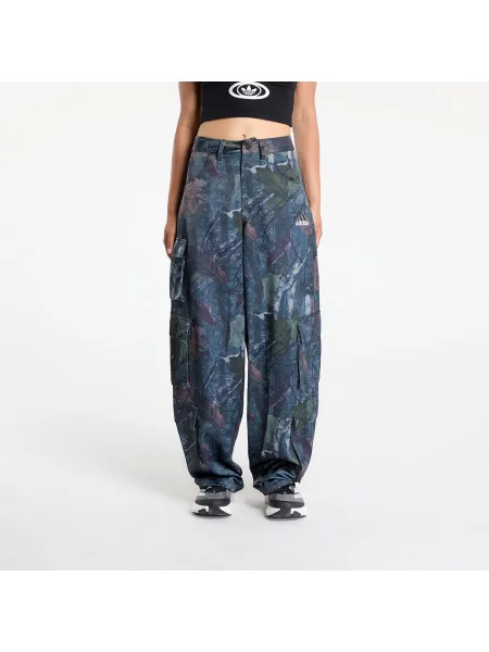 Сатенени карго панталони Adidas Originals с принт с висока талия зелено