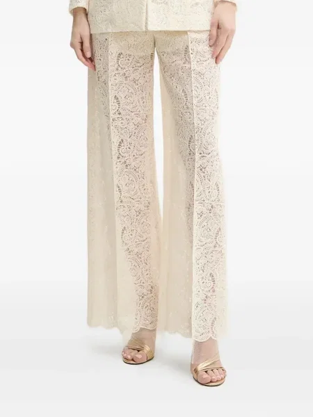 Pantaloni Simona Corsellini cu model floral plisate din dantelă
