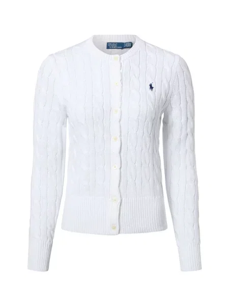 Ralph Lauren Swetry Kobieta S Kardigan z dzianiny w warkocze z okrągłym dekoltem biały