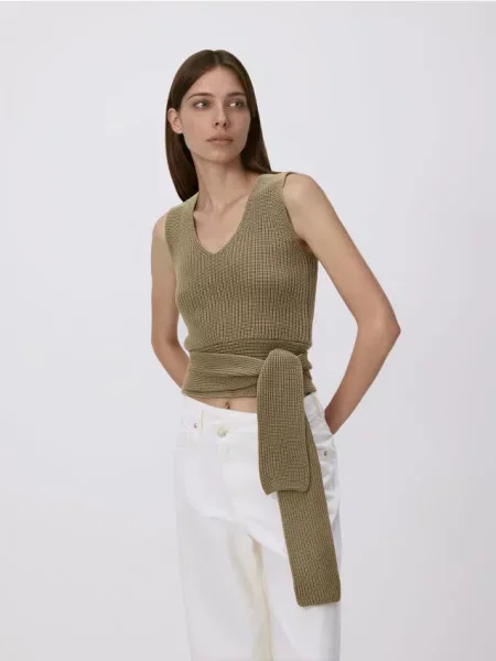 Reserved Bluză cu șnur verde-maroniu verde