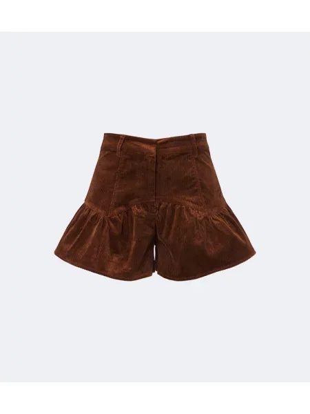 Pantaloni scurți Ganni de catifea cord cu volane maro