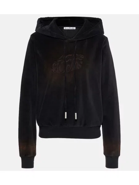 Hanorac cu glugă Acne Studios de catifea negru
