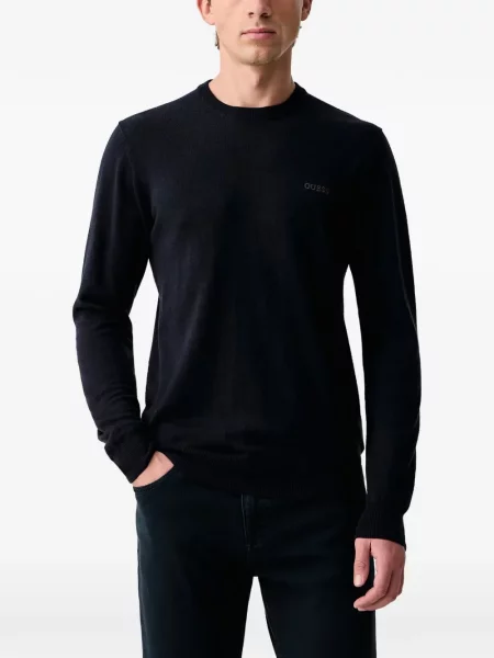 Pulover Guess cu broderie cu decolteu rotund negru