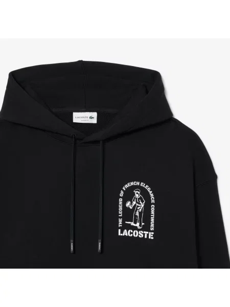 Lacoste Bluza Z Kapturem O Luźnym Kroju Z Nadrukiem czarny