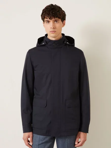 Zegna Parka Z Odpinanym Kapturem blau granatowa