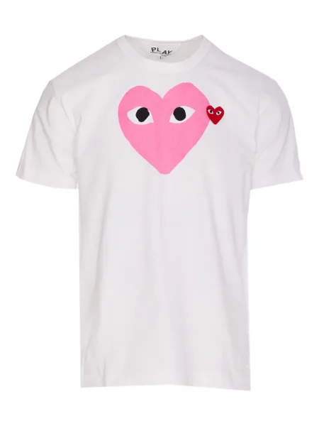 Tricou Comme Des Garcons Play cu imagine cu motiv cu inimi alb