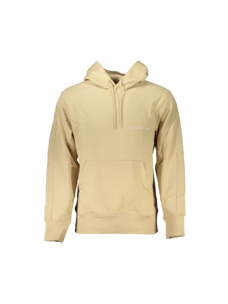 Bluza z kapturem Calvin Klein z kapturem z nadrukiem beżowa