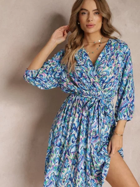 Rochie Petrecută Midi cu cordon în talie și fir metalizat Armellia albastră