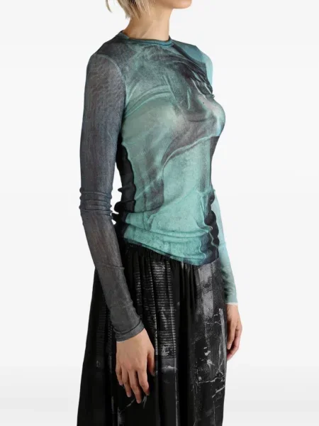 Długa koszulka Jean Paul Gaultier z nadrukiem w abstrakcyjne wzory niebieska