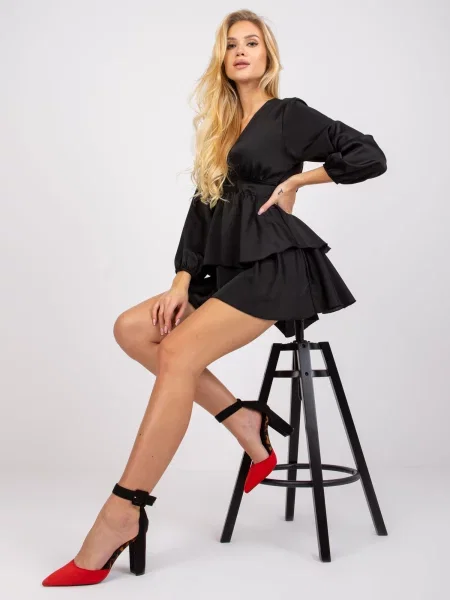 Rochie Fashionhunters cu volane de costum negru