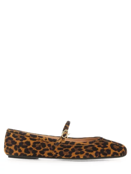 Balerini Gianvito Rossi din piele cu imagine cu model leopard maro