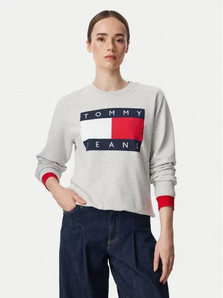 Tommy Jeans Hanorac Flag deschis gri