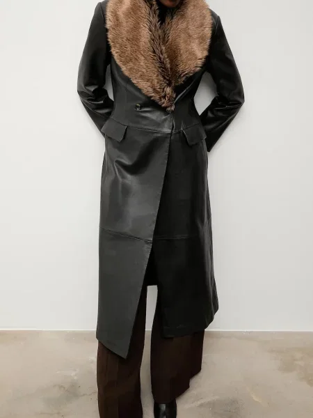 Answear.LAB płaszcz skórzany czarny