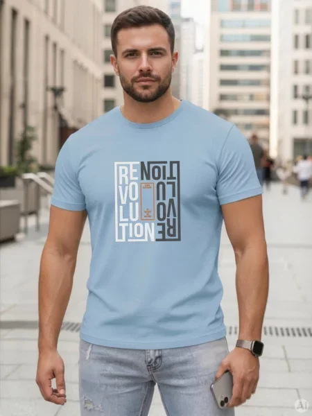 T-shirt z nadrukiem revolution Dstreet błękitny