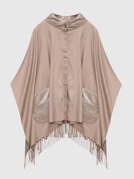 Пончо із шовку з бахромою Herno бежеве