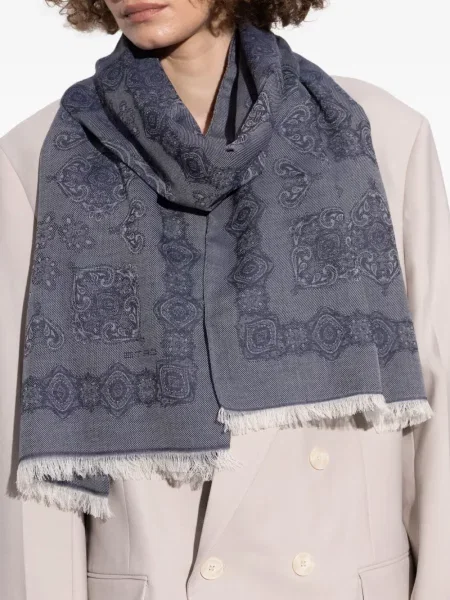 Fular Etro cu franjuri cu model paisley albastru