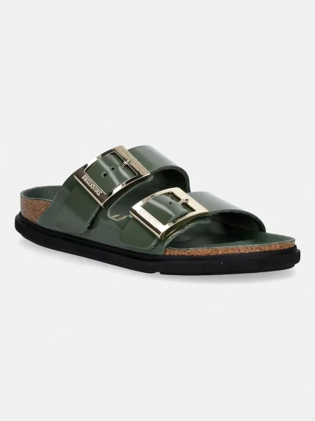 Șlapi Birkenstock din piele cu cataramă verde