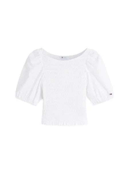 Tommy Jeans Bluză Smock Slim Short Sleeve Blouse' alb