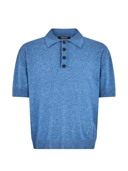 Tricou polo Roberto Cavalli cu autograf albastru