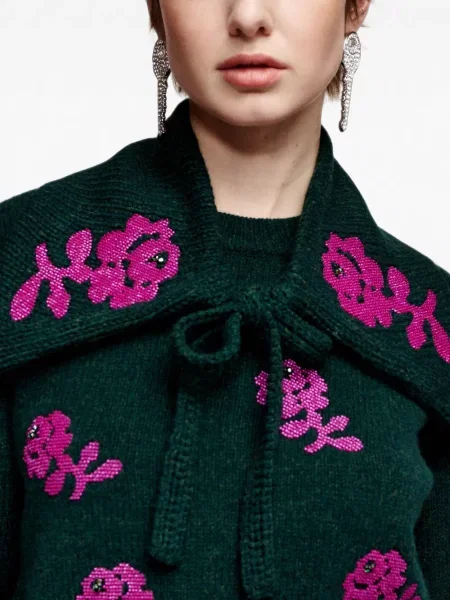 Gulerat fular Essentiel Antwerp cu model floral verde