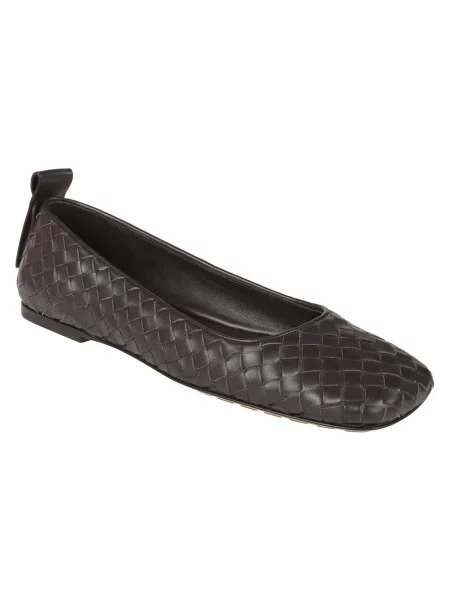 Balerinki Bottega Veneta skórzane brązowe