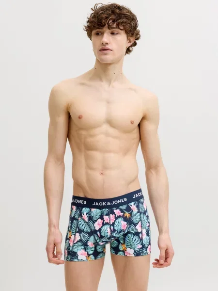 JACK & JONES Boxerky JACJEFFREY námornícka modrá / modrosivá / smaragdová čierna