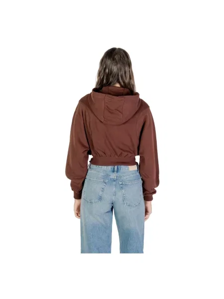 Bluza z kapturem Tommy Jeans o skróconej długości brązowa