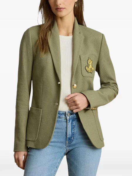 Jacquard blejzer Lauren Ralph Lauren s autogramom zelena