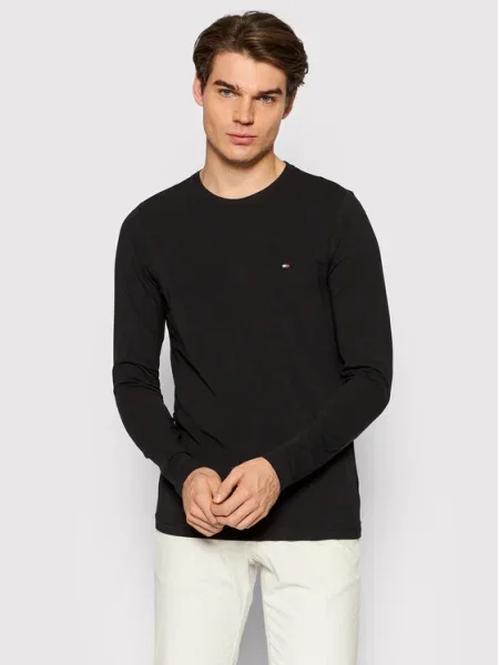 Hosszú ujjú stretch hosszú hosszú ujjú póló Tommy Hilfiger fekete