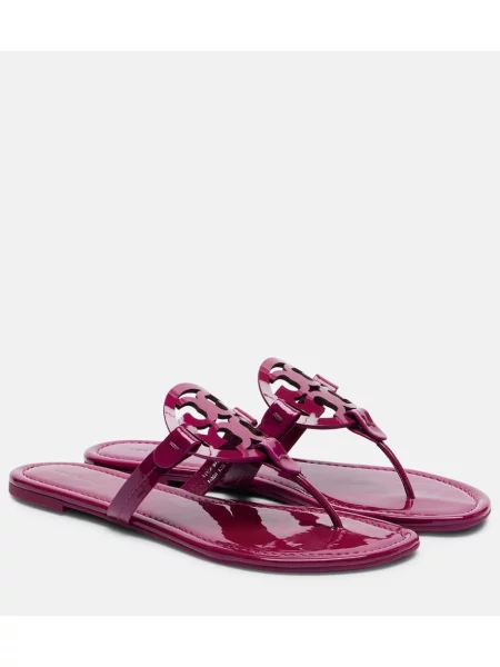 Chiloți tanga Tory Burch din piele de lac bordo