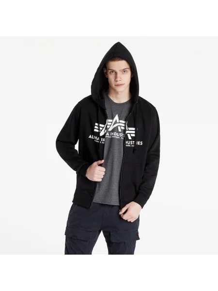 Alpha Industries Basic Zip Hoodie Black λευκό