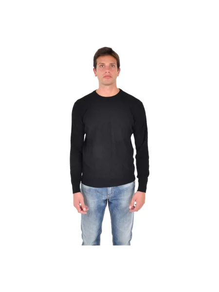 Sweter Low Brand wełniany z okrągłym dekoltem czarny