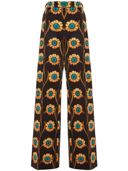Pantaloni La Doublej cu model floral cu imagine maro