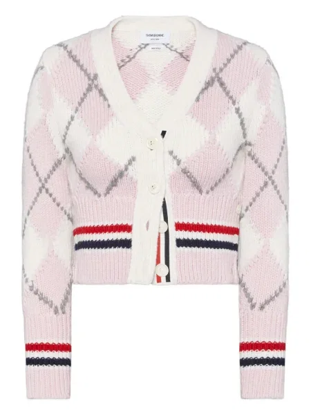 Cardigan Thom Browne cu model argyle roz