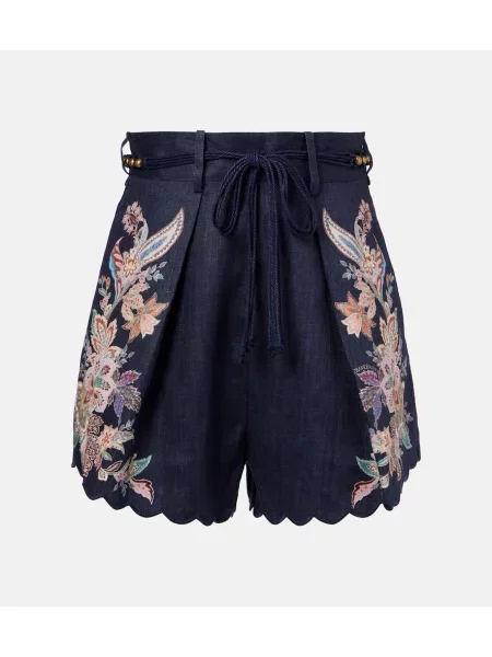 Pantaloni scurți Zimmermann de in cu model paisley albastru