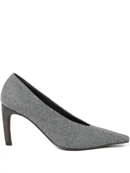 Pantofi cu toc Brunello Cucinelli de flanelă gri