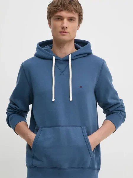 Tommy Hilfiger pulover s kapuco z bombažem modra
