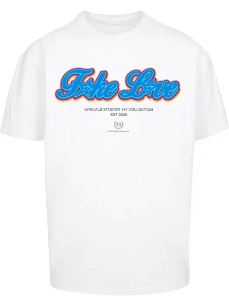 MT Upscale Tricou F*ke L*ve albastru / gri / portocaliu alb
