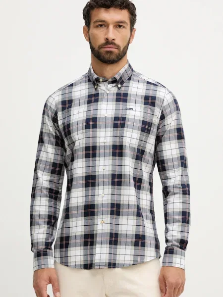 Риза Barbour кафяво с кройка по тялото с яка с копче сиво