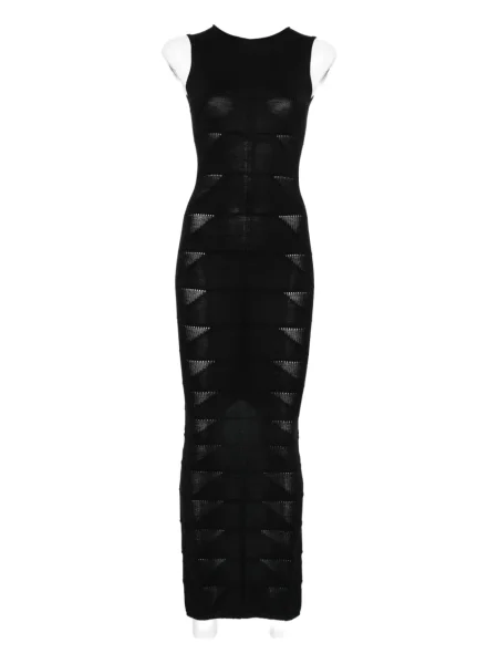 Rochie maxi Rick Owens fără mâneci tricotate cu imprimeu geometric negru
