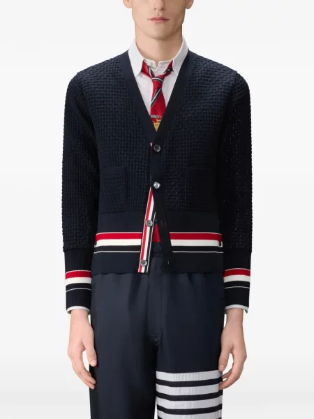 Ριγέ ζακέτα Thom Browne με λαιμόκοψη v μπλε