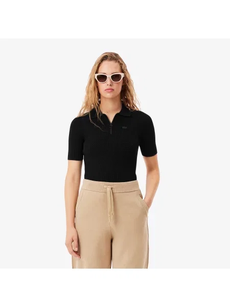 Lacoste Koszulka Polo 3D Z Prążkowanej Dzianiny czarna