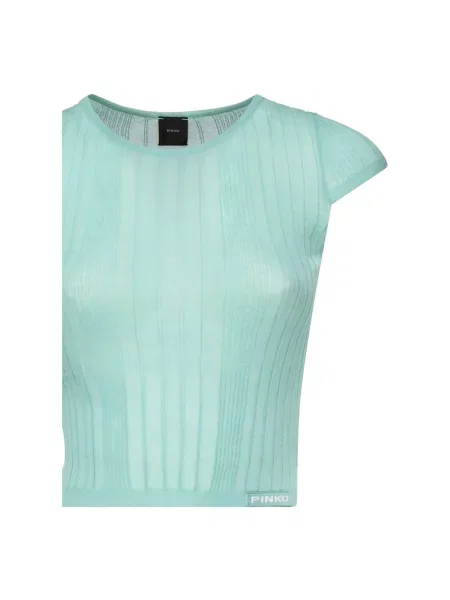 PINKO Swetry Kobieta L Turkusowy Sweter z Dekoltem w Serek Lekki Prążkowany Dzianina niebieski