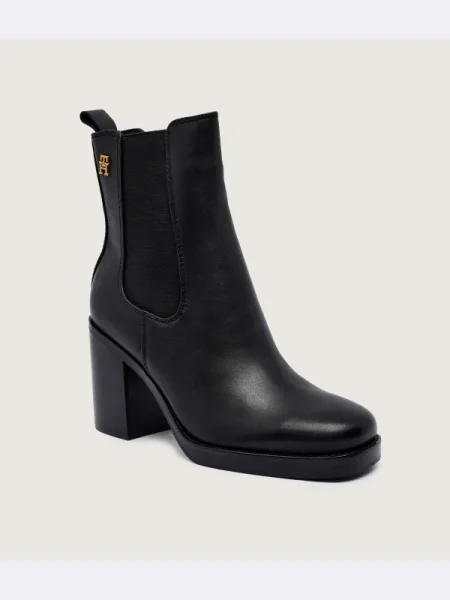 Botine Tommy Hilfiger Square Toe Chelsea High Block Hl negru