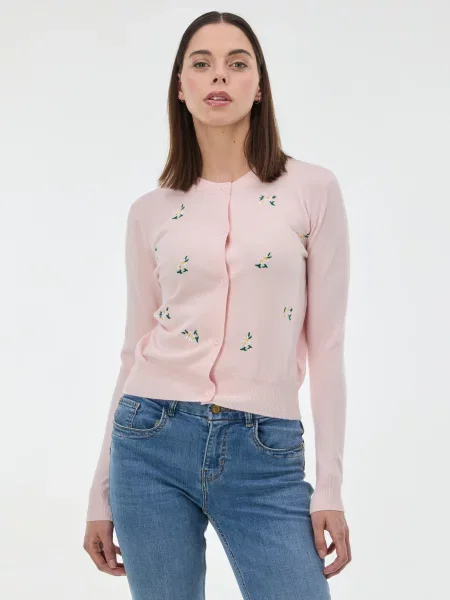 Cardigan Orsay cu broderie roz