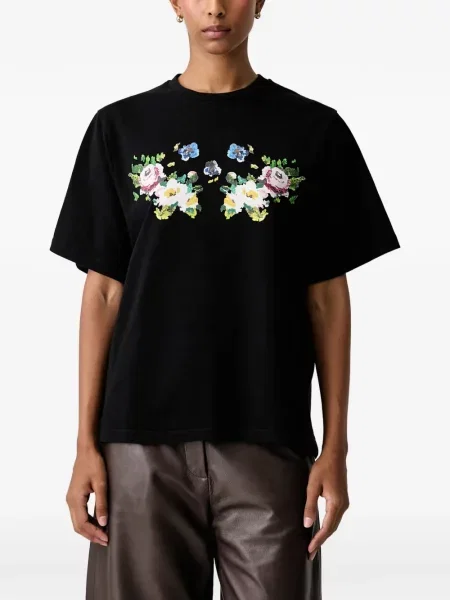 Tricou Stine Goya cu model floral cu imagine negru