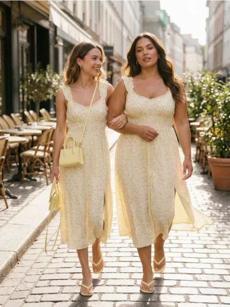 Міді сукня на бретелях із lyocell з квітковим принтом різнобарвний