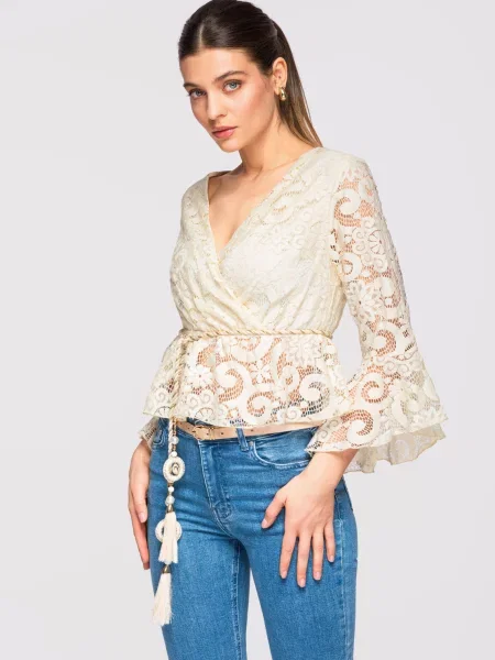 Bluză Edoti din dantelă albastru